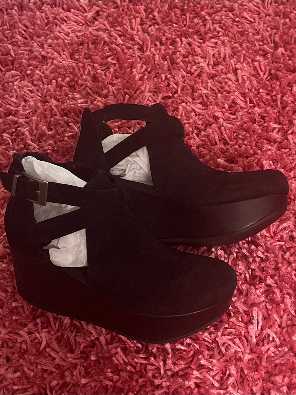 Yellow Box Black Ankle-Strap Suede Mule Clogs
